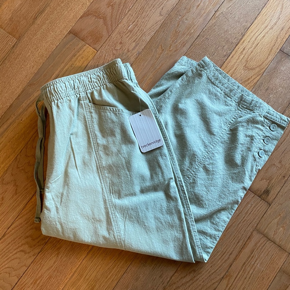 NWT large cotton crop pants buttons tie khaki